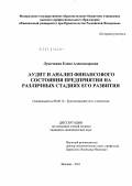 Луночкина, Елена Александровна. Аудит и анализ финансового состояния предприятия на различных стадиях его развития: дис. кандидат экономических наук: 08.00.12 - Бухгалтерский учет, статистика. Москва. 2011. 223 с.