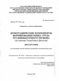 Юзбекова, Зарема Юзбековна. Демографические компоненты формирования рынка труда трудоизбыточного региона: на примере Республики Дагестан: дис. кандидат экономических наук: 08.00.05 - Экономика и управление народным хозяйством: теория управления экономическими системами; макроэкономика; экономика, организация и управление предприятиями, отраслями, комплексами; управление инновациями; региональная экономика; логистика; экономика труда. Москва. 2010. 133 с.