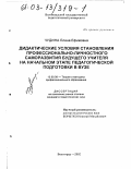 Чудина, Елена Ефимовна. Дидактические условия становления профессионально-личностного саморазвития будущего учителя на начальном этапе педагогической подготовки в вузе: дис. кандидат педагогических наук: 13.00.08 - Теория и методика профессионального образования. Волгоград. 2002. 130 с.