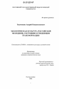 Ходченков, Андрей Владиславович. Экологическая культура российской молодежи: состояние и тенденции трансформации: дис. кандидат социологических наук: 22.00.06 - Социология культуры, духовной жизни. Ростов-на-Дону. 2006. 129 с.