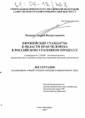 Чумаков, Андрей Владиславович. Европейские стандарты в области прав человека в российском уголовном процессе: дис. кандидат юридических наук: 12.00.09 - Уголовный процесс, криминалистика и судебная экспертиза; оперативно-розыскная деятельность. Санкт-Петербург. 2005. 207 с.