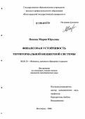 Попова, Мария Юрьевна. Финансовая устойчивость территориальной бюджетной системы: дис. кандидат экономических наук: 08.00.10 - Финансы, денежное обращение и кредит. Волгоград. 2006. 200 с.