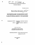 Фролов, Игорь Викторович. Формирование экономической базы регионального управления: дис. кандидат экономических наук: 08.00.05 - Экономика и управление народным хозяйством: теория управления экономическими системами; макроэкономика; экономика, организация и управление предприятиями, отраслями, комплексами; управление инновациями; региональная экономика; логистика; экономика труда. Санкт-Петербург. 2000. 137 с.