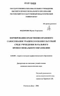Федоренко, Ирина Георгиевна. Формирование нравственно-правового самосознания учащихся в поликультурной среде учреждения начального профессионального образования: дис. кандидат педагогических наук: 13.00.08 - Теория и методика профессионального образования. Ростов-на-Дону. 2006. 180 с.