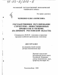 Черненко, Ольга Борисовна. Государственное регулирование структурно-инвестиционных процессов в регионе: На примере Ростовской области: дис. доктор экономических наук: 08.00.05 - Экономика и управление народным хозяйством: теория управления экономическими системами; макроэкономика; экономика, организация и управление предприятиями, отраслями, комплексами; управление инновациями; региональная экономика; логистика; экономика труда. Ростов-на-Дону. 2002. 370 с.