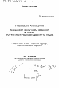 Гришина, Елена Александровна. Гражданская идентичность российской молодежи.: Опыт мониторинговых исследований 90-х годов: дис. доктор социологических наук: 22.00.04 - Социальная структура, социальные институты и процессы. Москва. 2000. 321 с.