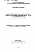 Пицик, Николай Иванович. Кадровый потенциал как условие повышения эффективности деятельности органов власти и управления: Теоретико-социологический аспект: дис. кандидат социологических наук: 22.00.04 - Социальная структура, социальные институты и процессы. Москва. 2001. 214 с.