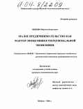 Медоян, Мкртич Багратович. Малое предпринимательство как фактор эффективности региональной экономики: На примере Республики Адыгея: дис. кандидат экономических наук: 08.00.05 - Экономика и управление народным хозяйством: теория управления экономическими системами; макроэкономика; экономика, организация и управление предприятиями, отраслями, комплексами; управление инновациями; региональная экономика; логистика; экономика труда. Майкоп. 2004. 163 с.
