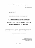 Сарайкин, Валерий Александрович. Малый бизнес в сельском хозяйстве России, его роль и перспективы развития: дис. доктор экономических наук: 08.00.05 - Экономика и управление народным хозяйством: теория управления экономическими системами; макроэкономика; экономика, организация и управление предприятиями, отраслями, комплексами; управление инновациями; региональная экономика; логистика; экономика труда. Москва. 2013. 282 с.