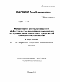Мудрецова, Анна Владимировна. Методические основы управления эффективностью реализации комплексной программы развития системы предприятий электросетевых компаний: дис. кандидат технических наук: 05.13.10 - Управление в социальных и экономических системах. Москва. 2010. 203 с.