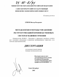 Ершов, Виктор Федорович. Методология и методы управления реструктуризацией производственных систем в машиностроении: дис. доктор экономических наук: 08.00.05 - Экономика и управление народным хозяйством: теория управления экономическими системами; макроэкономика; экономика, организация и управление предприятиями, отраслями, комплексами; управление инновациями; региональная экономика; логистика; экономика труда. Санкт-Петербург. 2003. 324 с.