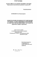 Шумилов, Олег Владимирович. Международно-правовое регулирование трудовых и миграционных отношений в Содружестве Независимых Государств: проблемы теории и практики: дис. кандидат юридических наук: 12.00.10 - Международное право, Европейское право. Москва. 2007. 181 с.