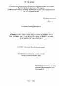 Копылова, Любовь Викторовна. Накопление тяжелых металлов в древесных растениях на урбанизированных территориях Восточного Забайкалья: дис. кандидат биологических наук: 03.02.08 - Экология (по отраслям). Чита. 2012. 147 с.