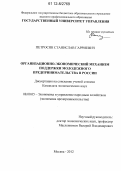 Петросян, Станислав Гарриевич. Организационно-экономический механизм поддержки молодежного предпринимательства в России: дис. кандидат экономических наук: 08.00.05 - Экономика и управление народным хозяйством: теория управления экономическими системами; макроэкономика; экономика, организация и управление предприятиями, отраслями, комплексами; управление инновациями; региональная экономика; логистика; экономика труда. Москва. 2012. 196 с.
