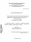 Хугаева, Римма Ибрагимовна. Организационно-экономический механизм повышения эффективности инфраструктурного обслуживания сельского хозяйства: на примере РСО-Алания: дис. кандидат экономических наук: 08.00.05 - Экономика и управление народным хозяйством: теория управления экономическими системами; макроэкономика; экономика, организация и управление предприятиями, отраслями, комплексами; управление инновациями; региональная экономика; логистика; экономика труда. Владикавказ. 2011. 182 с.