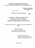 Спицына, Татьяна Андреевна. Оценка эффективности инфраструктурных инвестиционных проектов: дис. кандидат экономических наук: 08.00.10 - Финансы, денежное обращение и кредит. Москва. 2009. 154 с.