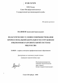 Маликов, Анатолий Анатольевич. Педагогические условия совершенствования профессиональной деятельности сотрудников лицензионно-разрешительной системы МВД России: дис. кандидат педагогических наук: 13.00.08 - Теория и методика профессионального образования. Санкт-Петербург. 2006. 167 с.