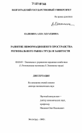Калинина, Алла Эдуардовна. Развитие информационного пространства регионального рынка труда и занятости: дис. доктор экономических наук: 08.00.05 - Экономика и управление народным хозяйством: теория управления экономическими системами; макроэкономика; экономика, организация и управление предприятиями, отраслями, комплексами; управление инновациями; региональная экономика; логистика; экономика труда. Волгоград. 2005. 402 с.