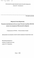 Фирсова, Елена Борисовна. Развитие провинциальной культуры России на рубеже XIX - XX вв.: На материалах Пензенской губернии: дис. кандидат исторических наук: 07.00.02 - Отечественная история. Пенза. 2002. 266 с.