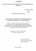 Кучковская, Наталья Валерьевна. Региональные особенности функционирования локальных рынков труда аграрной сферы: дис. кандидат экономических наук: 08.00.05 - Экономика и управление народным хозяйством: теория управления экономическими системами; макроэкономика; экономика, организация и управление предприятиями, отраслями, комплексами; управление инновациями; региональная экономика; логистика; экономика труда. Волгоград. 2006. 159 с.