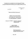 Вишневская, Нина Геннадьевна. Рынок труда молодежи: механизм регулирования в современных условиях: дис. кандидат экономических наук: 08.00.05 - Экономика и управление народным хозяйством: теория управления экономическими системами; макроэкономика; экономика, организация и управление предприятиями, отраслями, комплексами; управление инновациями; региональная экономика; логистика; экономика труда. Уфа. 2010. 162 с.
