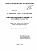 Калиниченко, Андрей Владимирович. Сенат в системе судебной власти Российской империи: дис. кандидат юридических наук: 12.00.01 - Теория и история права и государства; история учений о праве и государстве. Ставрополь. 2011. 230 с.