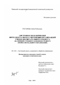 Туктарова, Лейла Робертовна. Системное моделирование интеллектуального управления организацией учебно-воспитательного процесса: На примере учебного заведения среднего профессионального образования: дис. кандидат технических наук: 05.13.01 - Системный анализ, управление и обработка информации (по отраслям). Уфа. 2001. 208 с.