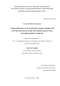 Соколова Нина Оганесовна. Социальные ресурсы территориальных общностей Ростовской области: институциональная среда формирования и развития: дис. кандидат наук: 00.00.00 - Другие cпециальности. ФГАОУ ВО «Южный федеральный университет». 2025. 206 с.