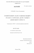 Гармаева, Татьяна Владимировна. Сравнительный анализ развития эмоций у русских и бурятских детей старшего дошкольного возраста: дис. кандидат психологических наук: 19.00.13 - Психология развития, акмеология. Москва. 2006. 154 с.