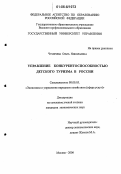 Чумичева, Ольга Николаевна. Управление конкурентоспособностью детского туризма в России: дис. кандидат экономических наук: 08.00.05 - Экономика и управление народным хозяйством: теория управления экономическими системами; макроэкономика; экономика, организация и управление предприятиями, отраслями, комплексами; управление инновациями; региональная экономика; логистика; экономика труда. Москва. 2006. 169 с.