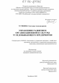 Устинова, Светлана Александровна. Управление развитием организационной культуры угледобывающего предприятия: дис. кандидат экономических наук: 08.00.05 - Экономика и управление народным хозяйством: теория управления экономическими системами; макроэкономика; экономика, организация и управление предприятиями, отраслями, комплексами; управление инновациями; региональная экономика; логистика; экономика труда. Челябинск. 2005. 130 с.
