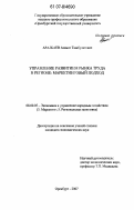 Аралбаев, Азамат Ташбулатович. Управление развитием рынка труда в регионе: маркетинговый подход: дис. кандидат экономических наук: 08.00.05 - Экономика и управление народным хозяйством: теория управления экономическими системами; макроэкономика; экономика, организация и управление предприятиями, отраслями, комплексами; управление инновациями; региональная экономика; логистика; экономика труда. Оренбург. 2007. 218 с.